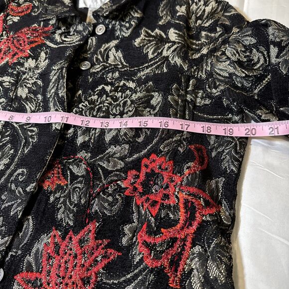 Women’s Chicos Embroidered Beaded Black Gold Red Blazer Jacket Career Size 1 - Picture 11 of 14